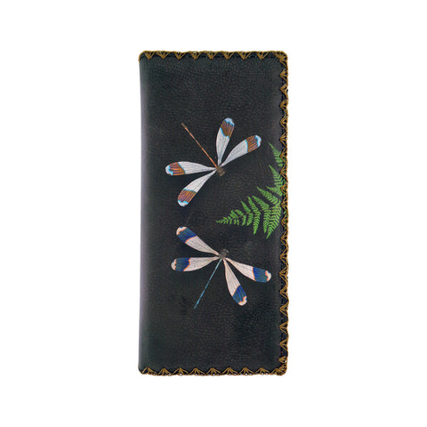 LAVISHY vintage style love dragonfly & fern leaf print vegan large flat wallet for women. Unique, fun, Eco-friendly, cruelty-free. Great for everyday use, lovely lucky gift idea for friends & family. Wholesale at www.lavishy.com to gift shops, boutiques & book stores since 2001.