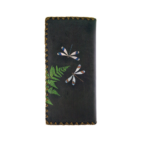 LAVISHY vintage style love dragonfly & fern leaf print vegan large flat wallet for women. Unique, fun, Eco-friendly, cruelty-free. Great for everyday use, lovely lucky gift idea for friends & family. Wholesale at www.lavishy.com to gift shops, boutiques & book stores since 2001.