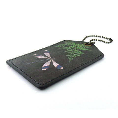 Online shopping for LAVISHY vintage style love dragonfly & fern leaf print vegan luggage tag. Unique, fun, Eco-friendly, cruelty-free. Great for everyday use, lovely lucky gift idea for friends & family. Wholesale at www.lavishy.com to gift shops, boutiques & book stores since 2001.