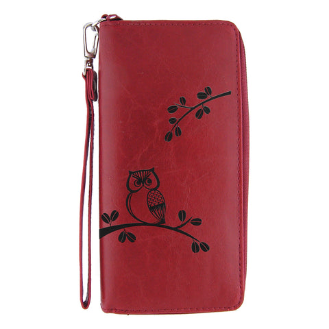 LAVISHY embossed owl on a tree branch large wristlet wallet for women. great for everyday use & gift idea for family & friends. Wholesale at www.lavishy.com