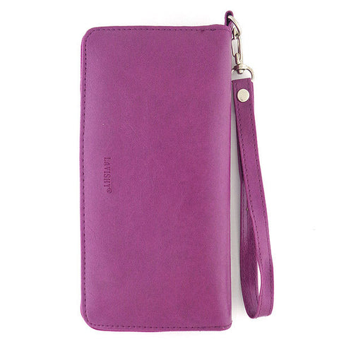 Embossed swallow birds & cherry blossom vegan large wristlet wallet