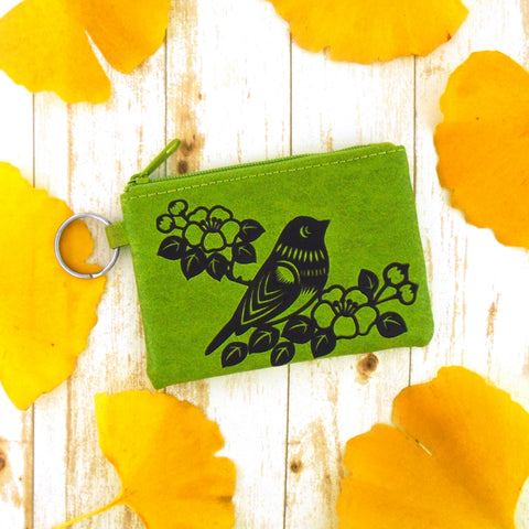 7-0304: LAVISHY bird & flower embossed vegan coin purse
