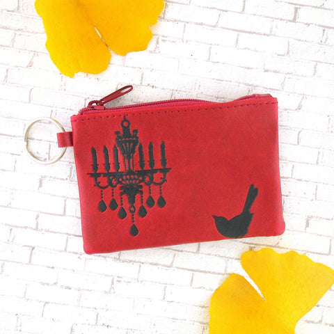 7-0305: LAVISHY bird & chandelier embossed vegan coin purse