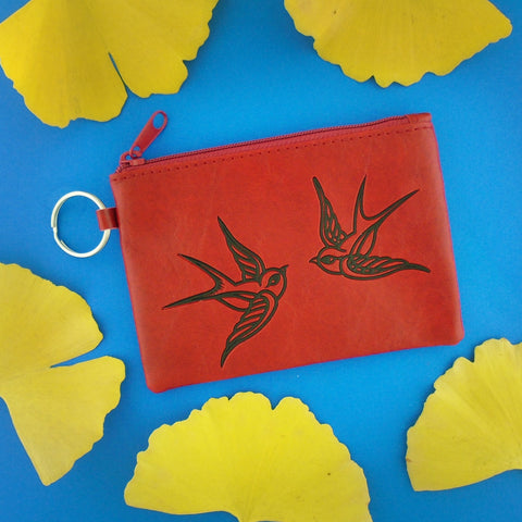 7-0308: LAVISHY Love birds embossed vegan coin purse
