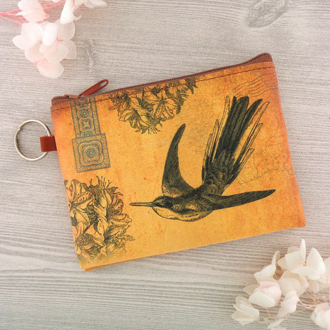 LAVISHY vintage style unisex hummingbird vegan key ring coin purse