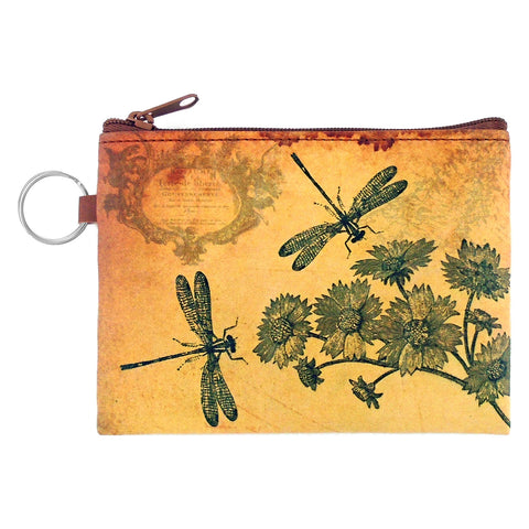 LAVISHY vintage style unisex dragonflies & daisy flower vegan key ring coin purse