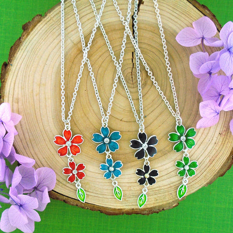 883-049: Enamel cherry blossom flower necklace
