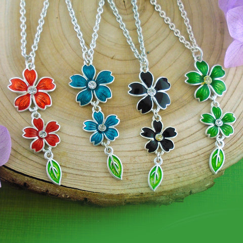 883-049: Enamel cherry blossom flower necklace