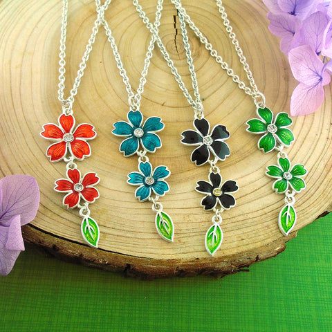 883-049: Enamel cherry blossom flower necklace