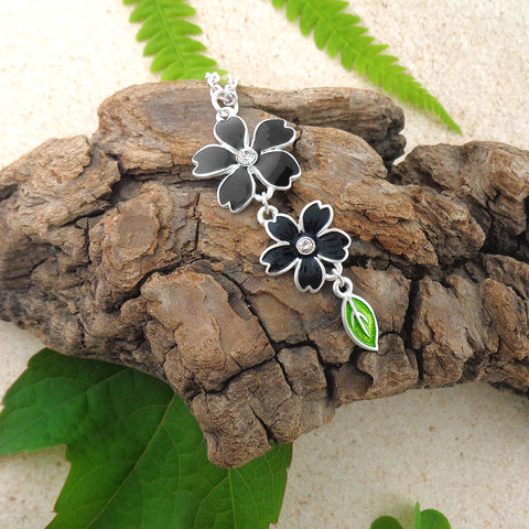 883-049: Enamel cherry blossom flower necklace