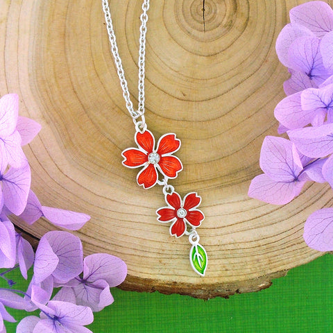 883-049: Enamel cherry blossom flower necklace