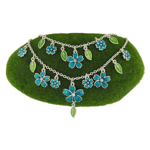 LAVISHY handmade enamel cherry blossom flowers necklace with rhinestone & leaf accent, great gift for friend & family. Wholesale at www.lavishy.com