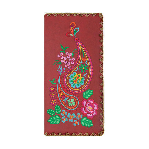 LAVISHY Indian paisley embroidered large vegan flat wallet for women