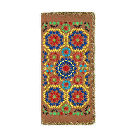 97-185: Moroccan pattern embroidered vegan large flat wallet