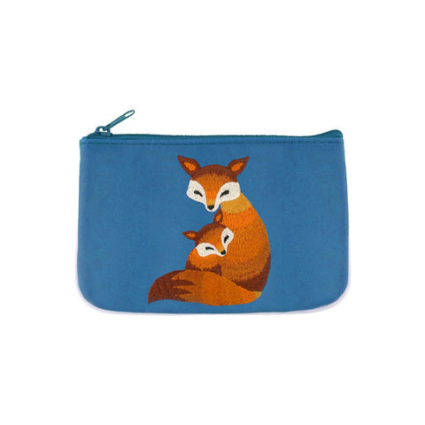 97-579: Fox mama & baby embroidered vegan small pouch