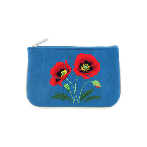 98-005: Poppy embroidered vegan small pouch