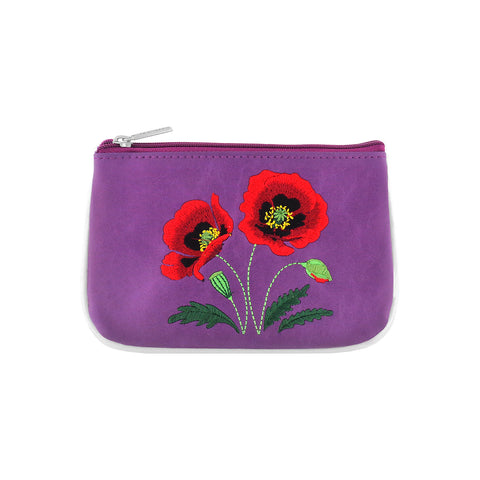 98-005: Poppy embroidered vegan small pouch