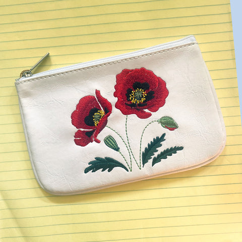 LAVISHY poppy flower embroidered vegan small pouch/coin purse for everyday use or a gift for your family & friends. Wholesale at www.lavishy.com