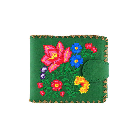 Green LAVISHY mexican style flora pattern  medium embroidery bifold wallet for women. Great for everyday use or gift for family & friend. Wholesale at www.lavishy.com