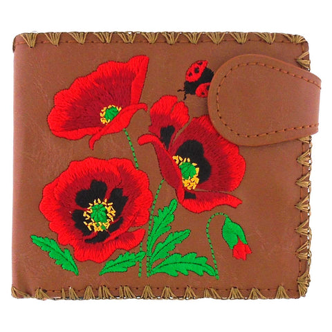 LAVISHY poppy flower embroidered medium bi-fold wallet for women