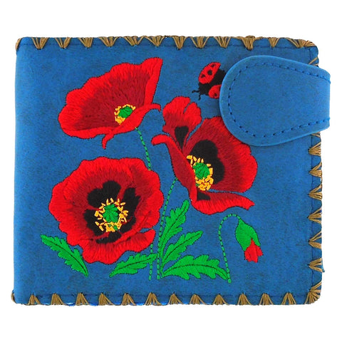 LAVISHY poppy flower embroidered medium bi-fold wallet for women