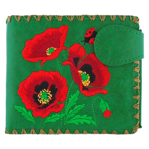 LAVISHY poppy flower embroidered medium bi-fold wallet for women