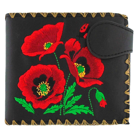 LAVISHY poppy flower embroidered medium bi-fold wallet for women