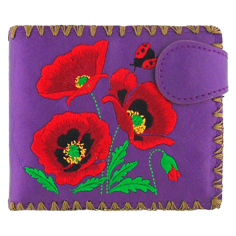 LAVISHY poppy flower embroidered medium bi-fold wallet for women