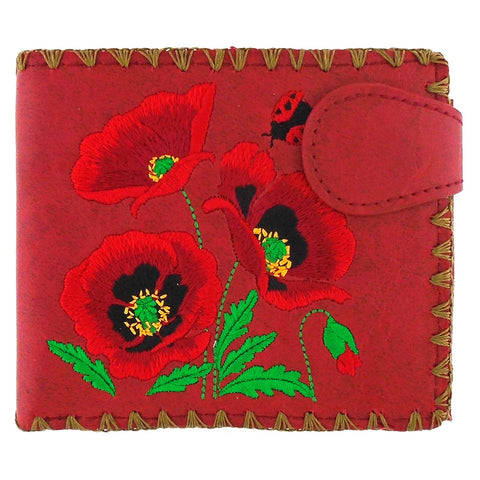 LAVISHY poppy flower embroidered medium bi-fold wallet for women
