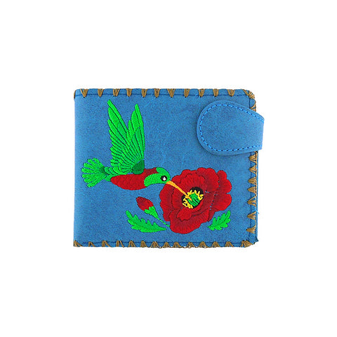 LAVISHY hummingbird & poppy flower embroidered medium bifold vegan wallet for women. Eco-friendly, ethically made, cruelty free. Great gift ideas for family