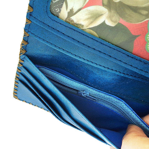 LAVISHY Eco-friendly, ethically made, cruelty free embroidered large flat vegan wallet for women. Wholesale at www.lavishy.com