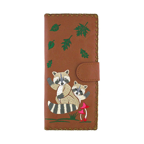LAVISHY Eco-friendly raccoon mama & baby embroidered vegan large flat wallet for women. This brown wallet is great for everyday use, lovely gift idea for family & friends especially for people who love animal, fond of raccoon or just love emboridery. Online shopping at LAVISHY BOUTIQUE. Wholesale at www.lavishy.com