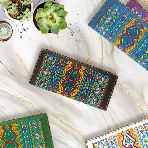 LAVISHY native American pattern embroidered vegan large flat wallet for women everyday use, gift idea for family & friends. Wholesale at www.lavishy.com