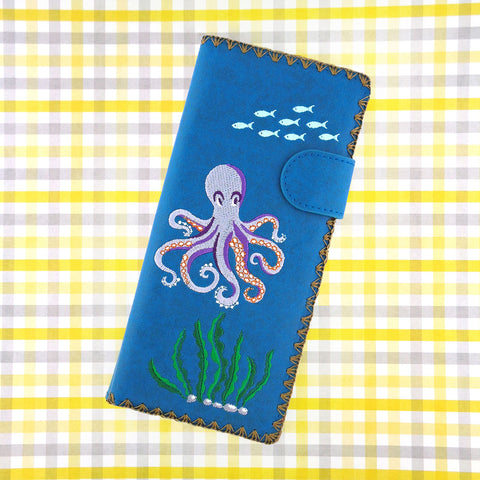 98-224: octopus embroidered vegan large flat wallet
