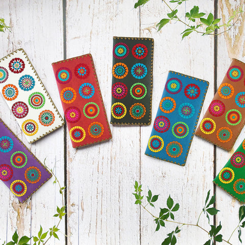 LAVISHY Indian flora embroidery large flat bi-fold vegan wallet for women. Great for everyday use, gift ideas for family & friend. Wholesale at www.lavishy.com