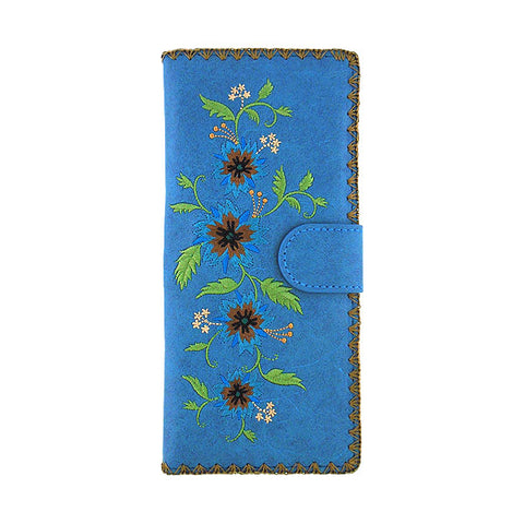 LAVISHY Eco-friendly bohemian style Carnation flower pattern embroidered vegan large flat wallet for women. This back wallet is great for everyday use, lovely gift idea for family & friends especially for people who celebrate Mexico & Mexican culture or just love flowers. Online shopping at LAVISHY BOUTIQUE. Wholesale at www.lavishy.com