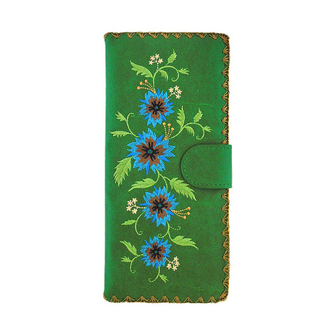 LAVISHY Eco-friendly bohemian style Carnation flower pattern embroidered vegan large flat wallet for women. This back wallet is great for everyday use, lovely gift idea for family & friends especially for people who celebrate Mexico & Mexican culture or just love flowers. Online shopping at LAVISHY BOUTIQUE. Wholesale at www.lavishy.com