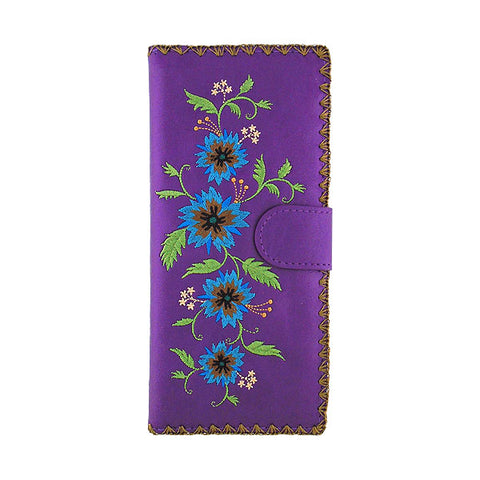 LAVISHY Eco-friendly bohemian style Carnation flower pattern embroidered vegan large flat wallet for women. This back wallet is great for everyday use, lovely gift idea for family & friends especially for people who celebrate Mexico & Mexican culture or just love flowers. Online shopping at LAVISHY BOUTIQUE. Wholesale at www.lavishy.com