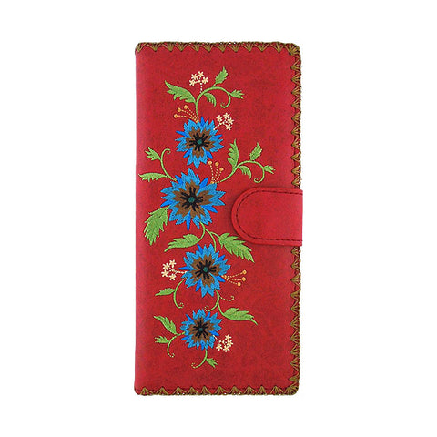 LAVISHY Eco-friendly bohemian style Carnation flower pattern embroidered vegan large flat wallet for women. This back wallet is great for everyday use, lovely gift idea for family & friends especially for people who celebrate Mexico & Mexican culture or just love flowers. Online shopping at LAVISHY BOUTIQUE. Wholesale at www.lavishy.com