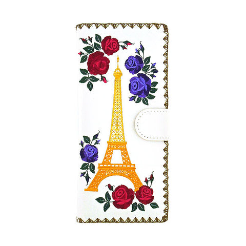 LAVISHY Paris Eiffel Tower & rose embroidery large flat vegan wallet for women. Great for daily use, gift idea for family & friend. Wholesale at www.lavishy.com