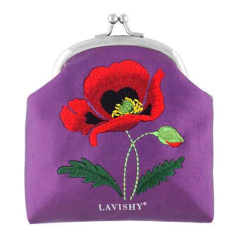 98-605: Poppy embroidered vegan coin purse