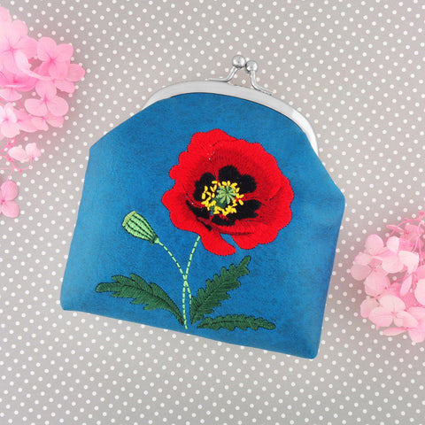 98-605: Poppy embroidered vegan coin purse