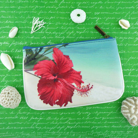 BC-CB003: Blue ocean, sandy beach & flower small pouch/coin purse