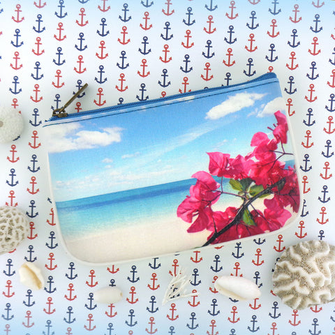 BC-CB003: Blue ocean, sandy beach & flower small pouch/coin purse