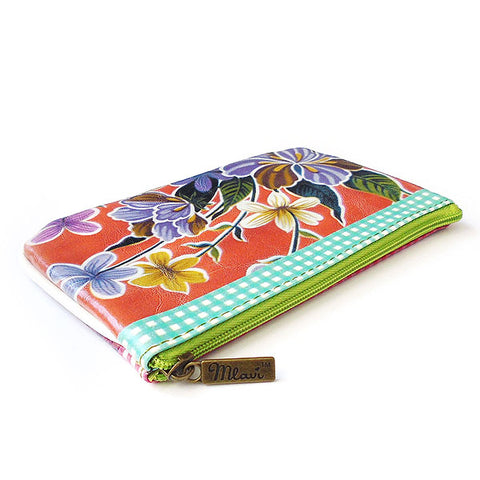 BC-EX007: Mlavi Mexican textile pattern style oilcloth flora print vegan leather small pouch/coin purse
