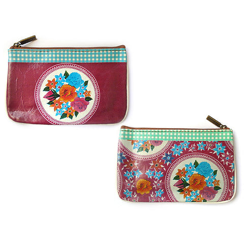 Mlavi beautiful Mexican oilcloth floral pattern print small pouch/coin purse  for every use or as gift for family & friends. Wholesale at www.mlavi.com