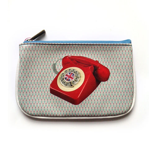BC-GR010: Mlavi retro red telephone with union jack print small vegan leather pouch/coin purse