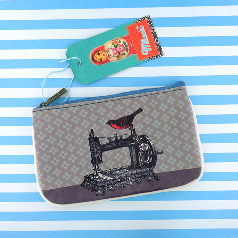 BC-GR020: Mlavi cool retro sewing machine & scissors print vegan small pouch/coin pursefor everyday use, gift idea for family & friendWholesale at www.mlavi.com