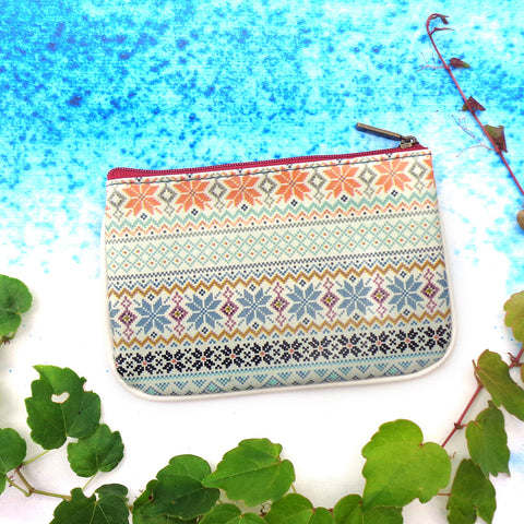 Mlavi whimsical Nordic Scandinavian pattern print vegan leather small pouch/coin purse for everyday use, travel or as gift for family & friends. Wholesale at www.mlavi.com