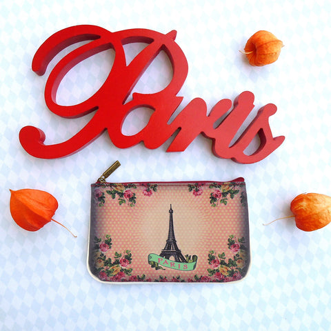 Mlavi vintage style Paris Eiffel tower vegan small pouch/coin purse made with durable, Eco-friendly vegan materials. Wholesale at www.mlavi.com